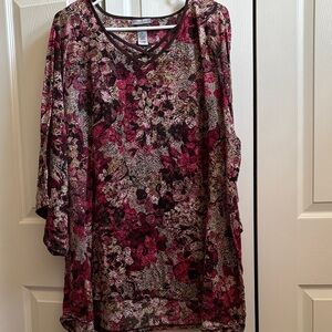 Catherines Floral V-Neck Blouse - Red and Black